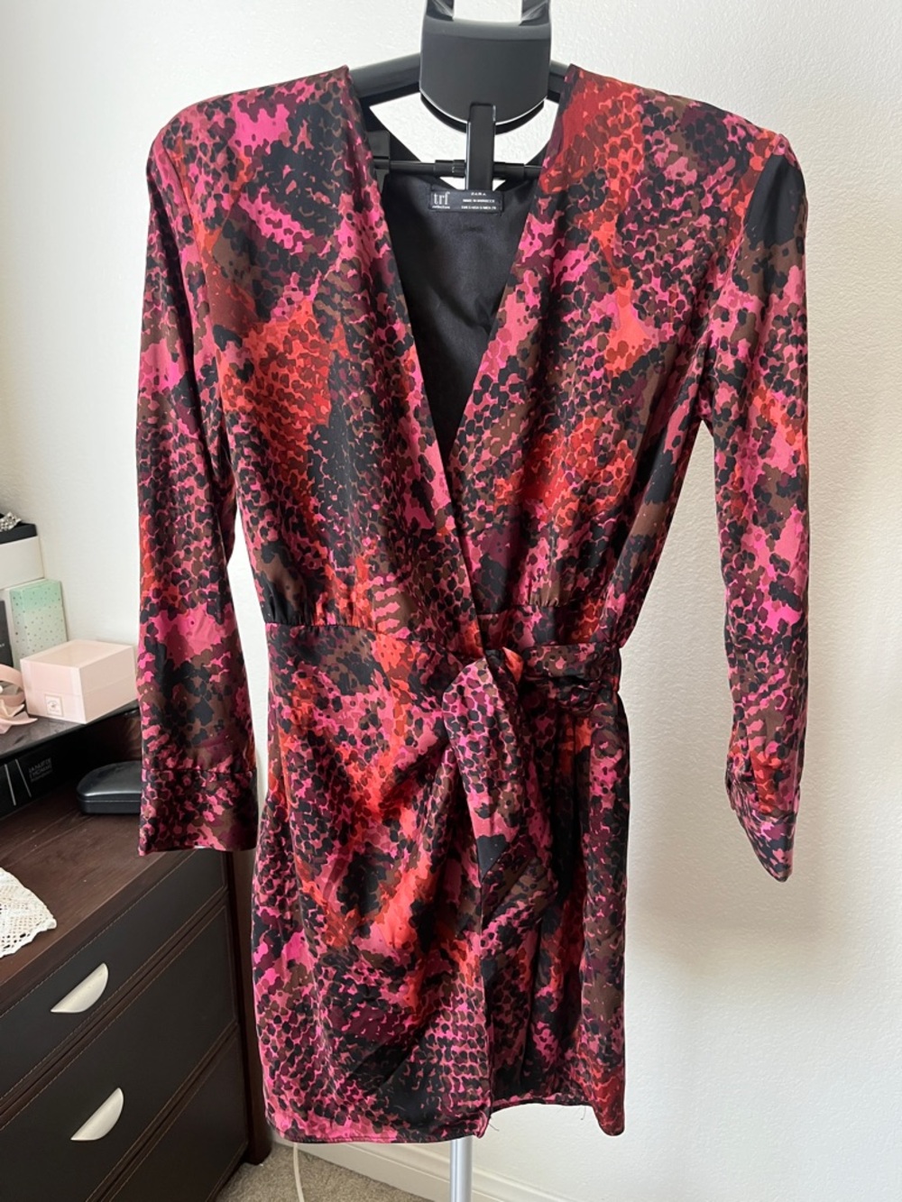 Zara Pink and Black Mini Wrap Dress